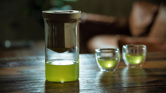 刻音、特選深蒸し茶(50g)、 ダブルウォールグラス  セット