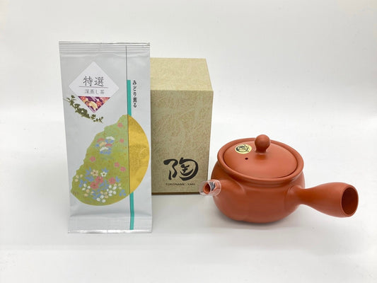 Tomokoさんコラボ 特選深蒸し茶(50g) 、常滑急須 朱色(330ml) セット